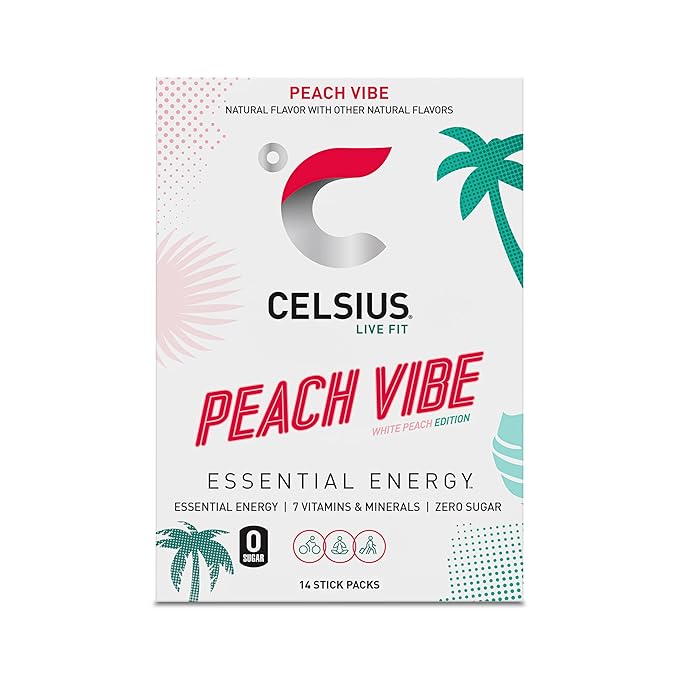 CELSIUS On The Go PEACH VIBE,Sugar Free Energy Drink Mix,(Pack of 28)