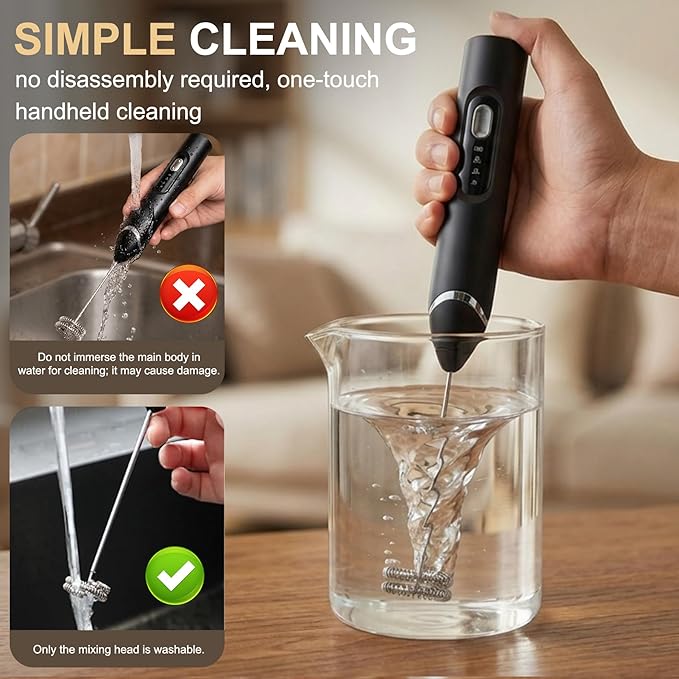 Rechargeable Plant Milk Frother Handheld, Coffee Milk Frother 3 Speed Portable Electric Foam Maker with 2 Detachable Stainless Steel Whisks for Plant-Based Milk Oat Almond Latte Cappuccino Matcha