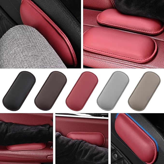 Car Knee Cushion, Leather Memory Foam Vehicle Center Console Knee Rest Cushion Pad, Soft Comfort Auto Door Armrest Leg Elbow Support Pillow, Universal for Vehicles (Beige)