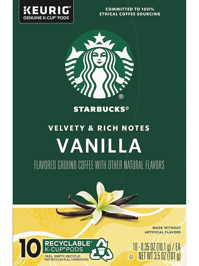 Starbucks Vanilla Flavored Coffee K-Cup Pods, Light Roast, Keurig Genuine K-Cup Pods, 120 Count (Pack of 12 Boxes)