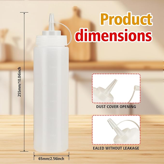 Squeeze Bottles for Sauces,Leak-Proof Condiment Dispenser, BPA-Free Kitchen Restaurant Squeeze Bottle Set with Wide Mouth for Ketchup, Mustard,Syrup,Dressings (White, 4Pack-24oz(600ml))