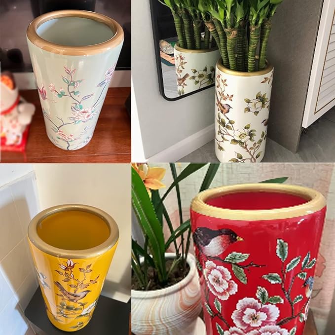 Ceramic Umbrella Stand Umbrella Holder for Entryway Hand-Made Umbrella Stand Barrels Umbrella Holder Cane Floor Standing Vase Ceramic Storage Bucket for Home Office Entrance Indoor.(A)