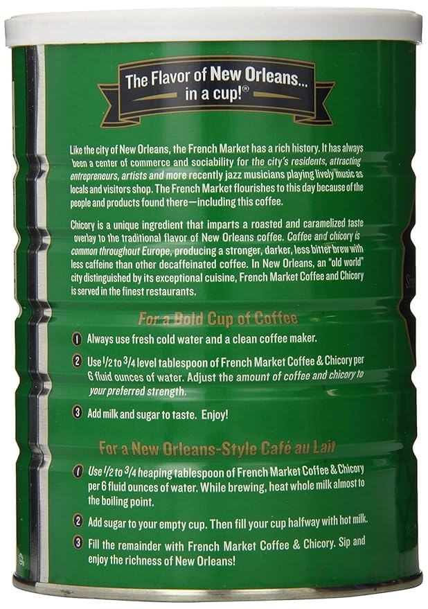 French Market Coffee & Chicory Decaffeinated Medium-Dark Roast Ground Coffee, 12oz Can (Pack of 6)
