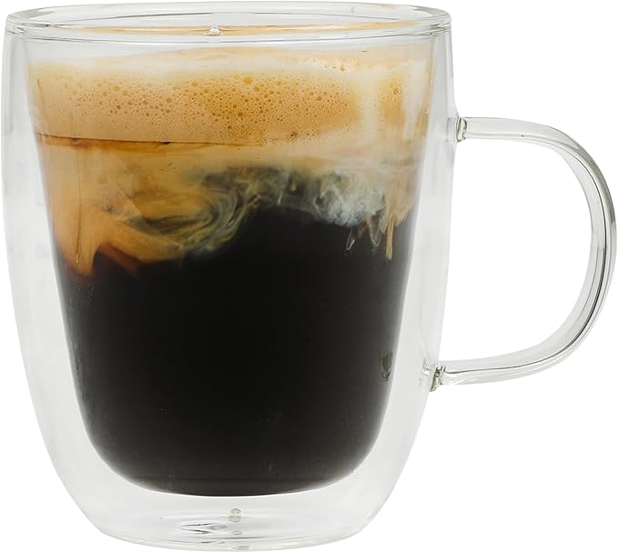 Mr. Coffee Retro Machiatto Large 16 Ounce Insulated Double Wall Glass Coffee & Tea Cups, Set of 2