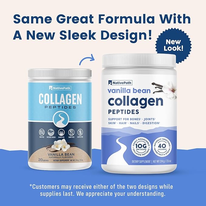 NativePath Collagen Peptides - Hydrolyzed Type 1 & 3 Collagen. Keto & Paleo Grass-Fed Protein Powder for Hair, Skin, Nails, Bones, Joints, Digestion and More - No Gluten or Dairy (Vanilla Bean, 214g)