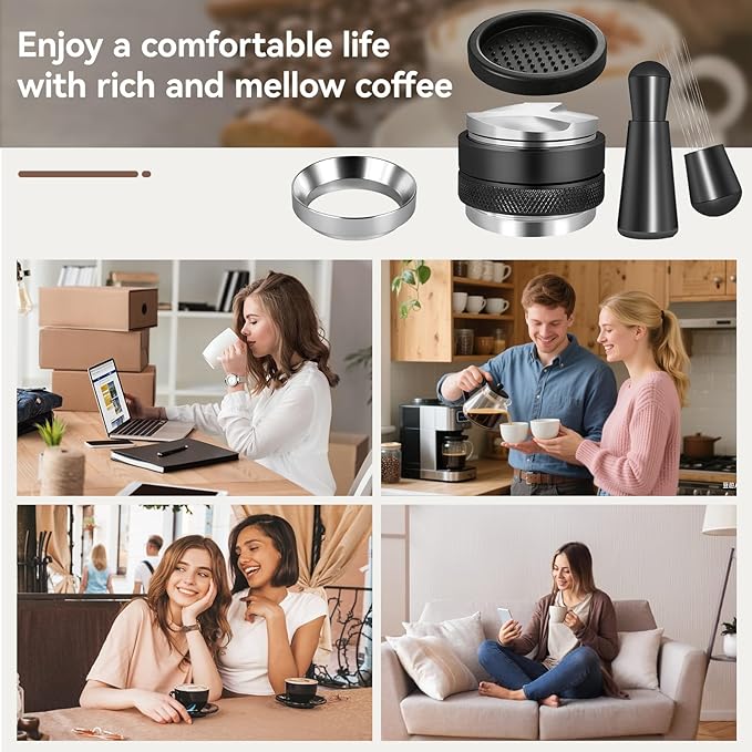 53mm Espresso Accessories Kit, 4-in-1 Set: 2-in-1 Distributor & Tamper, Tamper Mat, WDT Tool & Magnetic Dosing Funnel, Compatible with Delonghi & All 53mm Espresso Machines/Portafilters