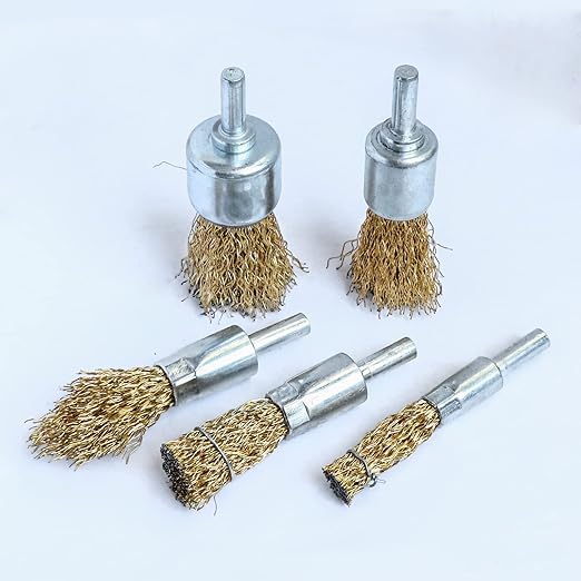 Brass Coated Wire End Brush Set,Wire Brush for Cleaning Rust Stripping Paint Removal Deburring,6mm Shank for Drill (15pack)