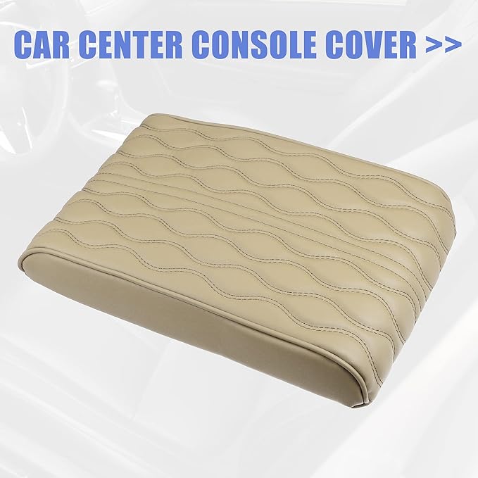 X AUTOHAUX Beige Vehicle Auto Armrest Cushion Cover Vehicle Center Console Cover Box Pad Waterproof Cushion Pad Protector Car Decoration Accessories