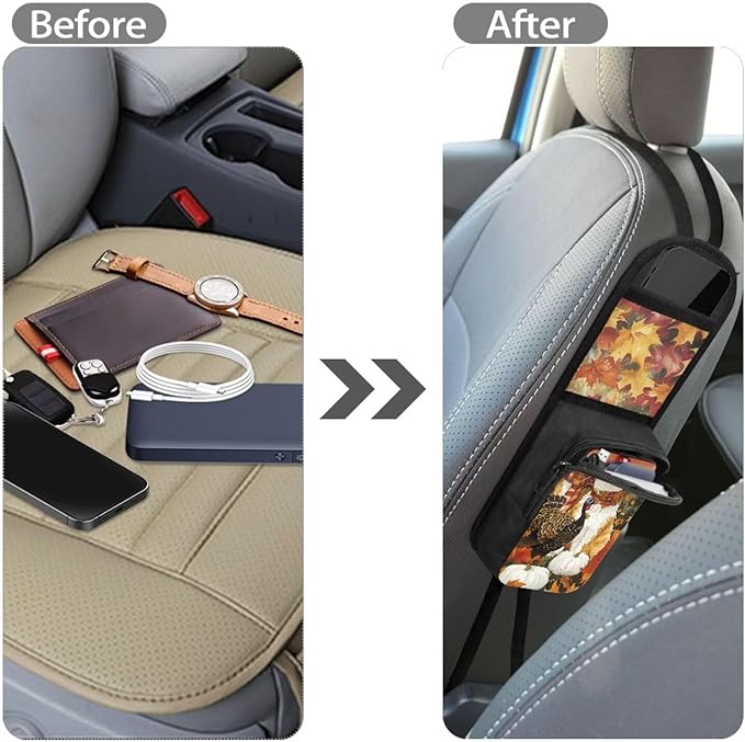 Thanksgiving Cat Car Storage Bag Car Seat Side Hanging Bag Net Bag 2 Pocket Easy To Install Phone Wallet Small Object Storage,Suitable For Most Vehicles Truck Loading And Unloading