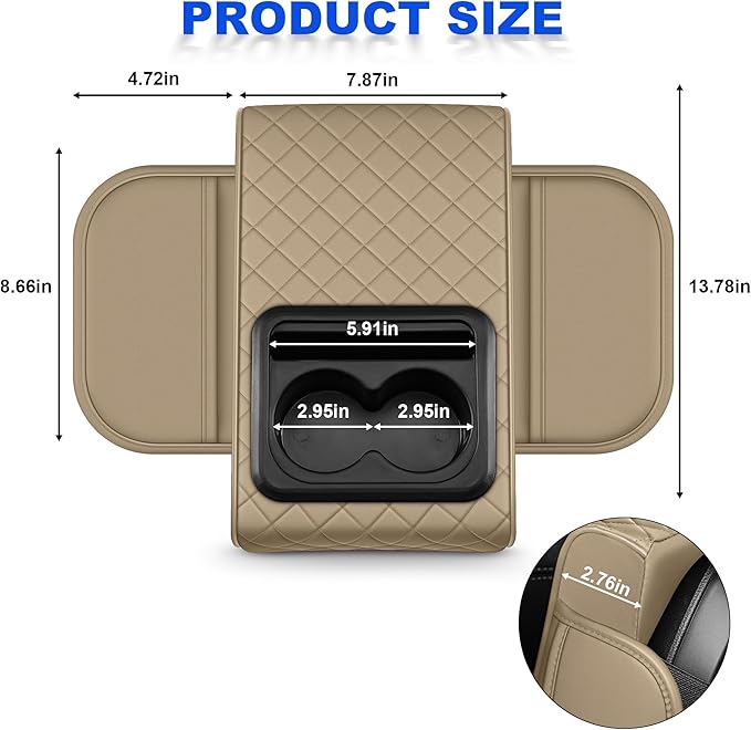 Center Console Cover Leather Armrest Cover Fit for Infiniti QX60 2022-2025 Middle Console Cushion with Storage Box&Cup Holder & Phone Slot(Beige)