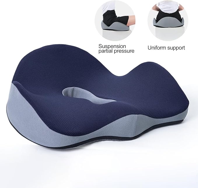 Car Seat Cushion for Long Driving, Ergonomic Memory Foam Seat Cushion, Car Seat Cushion for Back Pain and Lumbar Support Non Slip and Easy Clean for Driving Gaming Chair and Travel B Grey