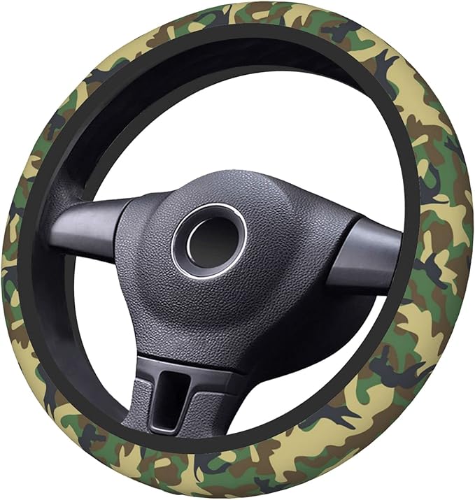 Green Camo Steering Wheel Cover for Women Men, Universal 15 Inch Anti Slip Steering Wheel Protector Car Accessories Interior for Auto Truck SUV
