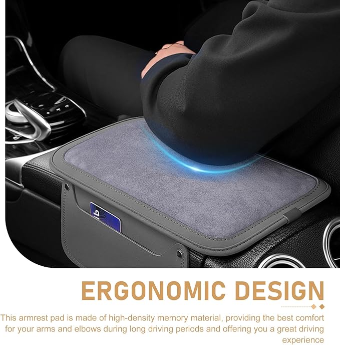 Car Center Console Cover with 2 Storage, Anti-scratch Automotive Arm Rest Cover Cushion, Vehicle Center Console Protector Pad, Universal for Most Cars SUVs (Gray)