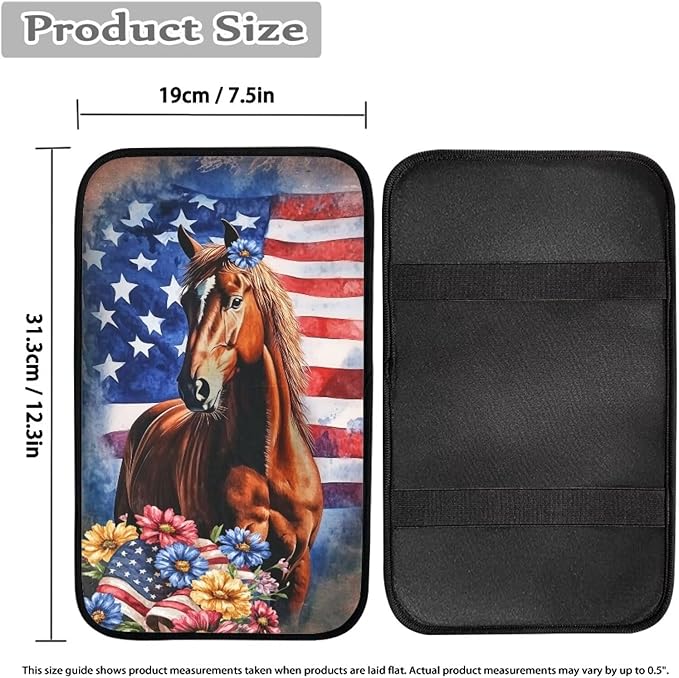 Flag Horse Auto Armrest Console Cover Arm Rest Cover Car Soft Car Console Covers Protect from Pet Claws for Most Vehicle, SUV, Truck, Cars