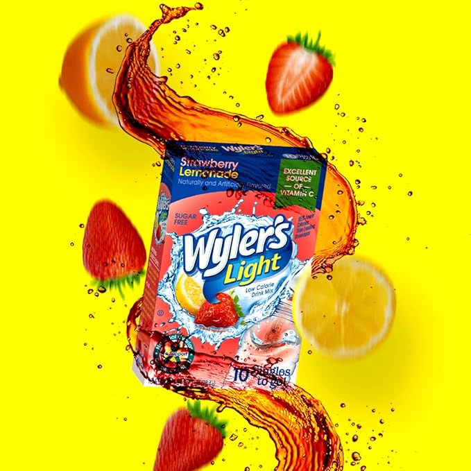 Wyler's Light Singles To Go (12 Pack), Strawberry Lemonade Water Drink Mix, 48 Total Powder Drink Mix Packets