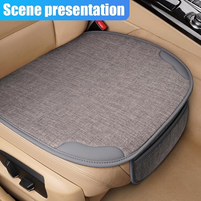 YoRise Car Seat Cover, Universal Cool Auto Front Seat Cushion Protector with Storage Pocket & Non Slip Bottom, Comfortable Breathable Vehicle Driver Seats Pad for SUVs, Trucks, Sedans (Gray)