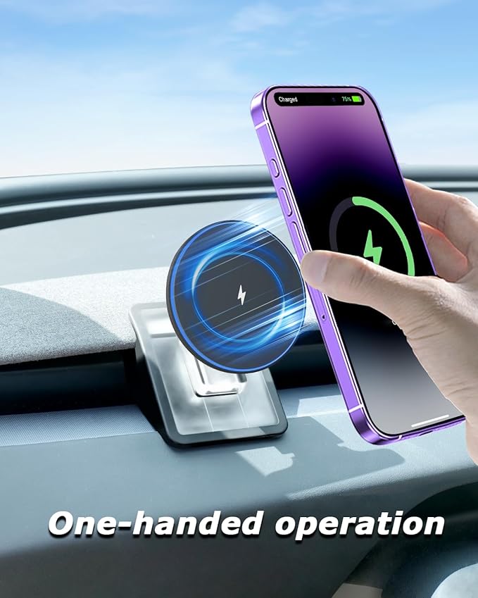 Phone Mount Holder Only for Tesla Model 3 Highland Model Y Juniper 2026 with 15W Wireless Charging, Tesla Phone Charger for Magsafe, Model 3 Model Y Accessories 2025, for iPhone 16 15 14 13 12 Series