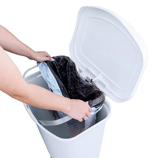 Glad 13 Gallon Trash Can with Clorox Odor Protection | Plastic Kitchen Waste Bin | Hands Free with Step On Foot Pedal and Garbage Bag Rings, White