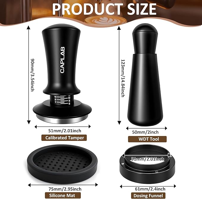 51mm Espresso Accessories Kit, Spring Loaded Calibrated Tamper, WDT Tool, Dosing Funnel Set, Fits Delonghi 51mm Espresso Coffee Machines and Portafilter, for a Clean & Tidy Workspace