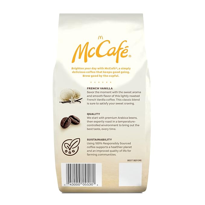 McCafe French Vanilla, Flavored Light Roast Ground Coffee, 12 oz Bag