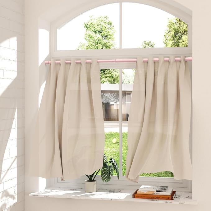 AIZESI Spring Tension Rods Adjustable Tension Curtain Rod Small Tension Rod No Drilling Expandable Spring Loaded Curtain Tension Rod(Pink,26" to 39"-2Pcs)
