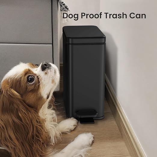Cesun Bathroom Trash Can with Lid, 2.6 Gallon Small Black Bathroom Garbage Can Soft Close, Stainless Steel Waste Basket with Step Pedal for Bedroom, Laundry Room, Living Room, Home Office, Toilet, RV