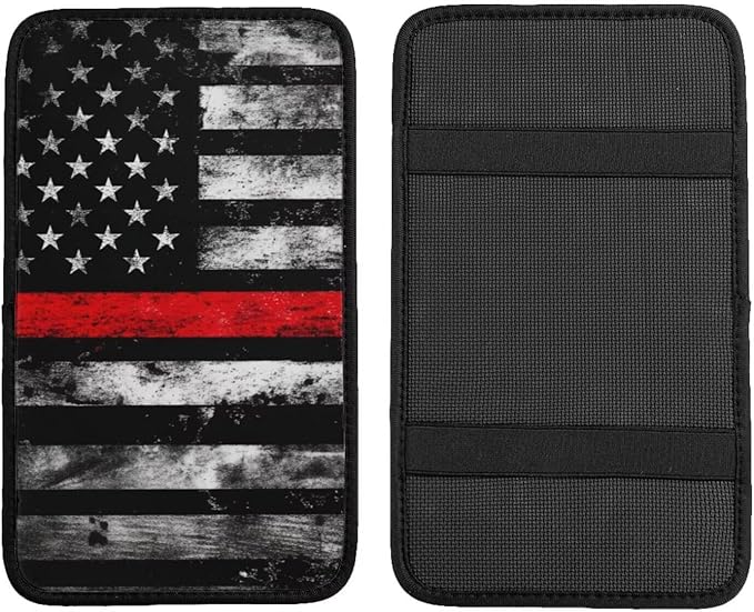 Black American Flag Car Center Console Cover Retro Red Stripe National Armrest Cushion Protector Interior Accessories Fit for Most Cars Sedans Vans Truck Vehicles, SUVs