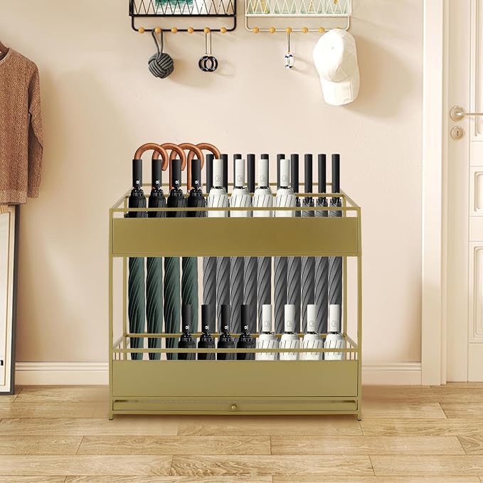 Umbrella Storage Rack, Umbrella Display Stand Rack Metal Umbrella Holder Stand, Commercial Umbrella Organizer Umbrella Storage Stand Umbrella Container for Entryway Home Office Patio (Gold)