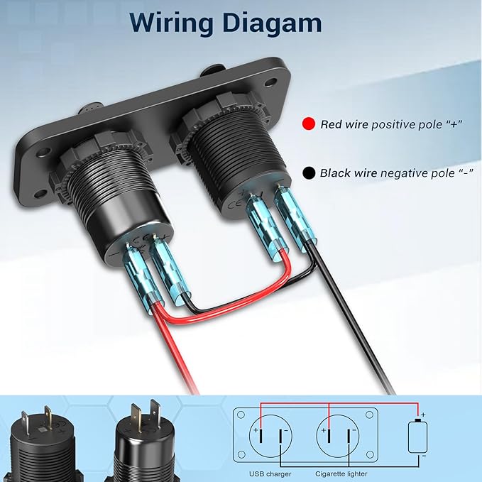 Qidoe Cigarette Lighter Socket 12 Volt USB Outlet Dual 30W PD & Dual Quick Charge 3.0 18W, 300W Socket Aluminum Metal Charger Panel with LED Voltmeter for Marine Car RV Motorcycle Golf Cart, etc