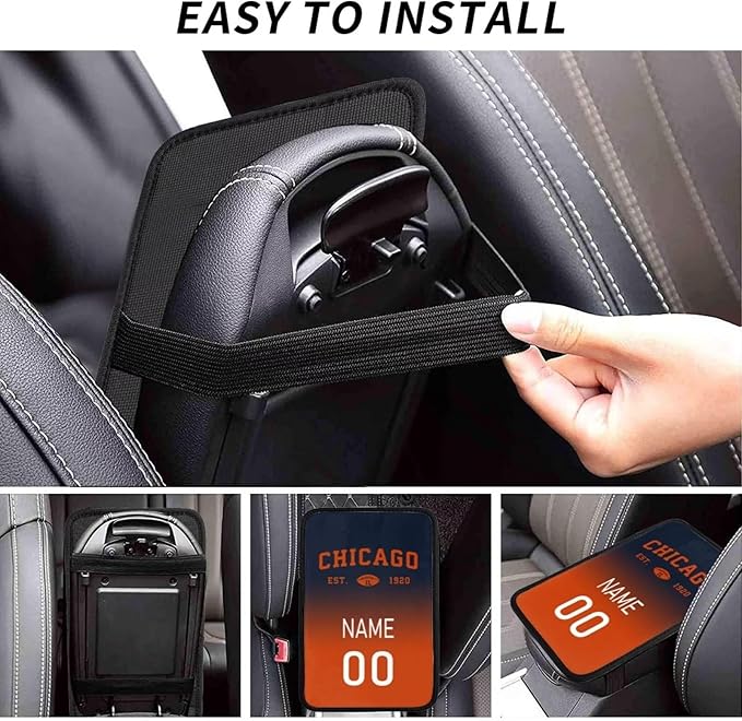 Custom Car Armrest Cover,Add Personalized Name and Number As Gifts for Loyal Football Fans,Auto Center Console Pad Car handrail Box Cushion,Fit for Most Car