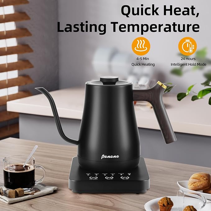 Panana Electrick Kettle, Gooseneck Electric Kettle Temperature Control with LCD Display, Pour Over Coffee Tea Kettle, Fast Heating, Overheat Protection, Memory Function,0.8L