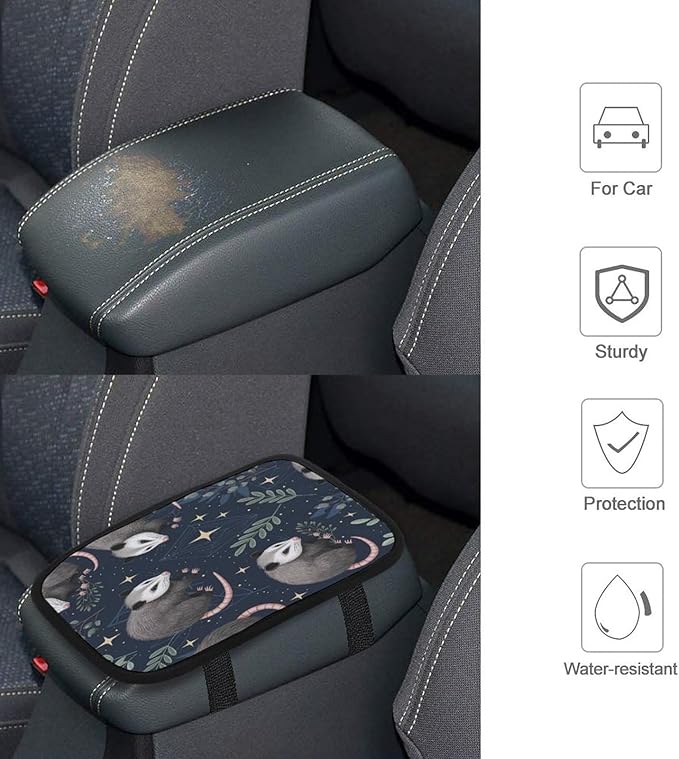 Opossums Stars Leaves Car Center Console Decor Handrail Armrest Box Cushion Interior Covers Car Protector Pad Lid Cover Accessories Universal Fit for Auto Truck Vehicles