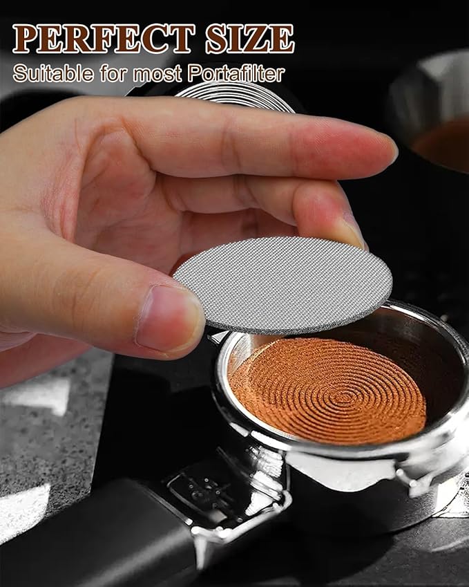 51mm Espresso screen & Food-Grade Silicone Puck Screen Holder, 316 Stainless Steel Puck Screen Kit - 1.7mm Thickness 150μm, 2pack
