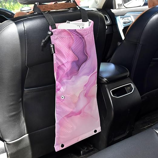 ALAZA Hanging Car Trash Bags Garbage Bag Trash Can for Back Seat Small Marble Hot Pink Washable Storage Bag Retractable 2 Pack