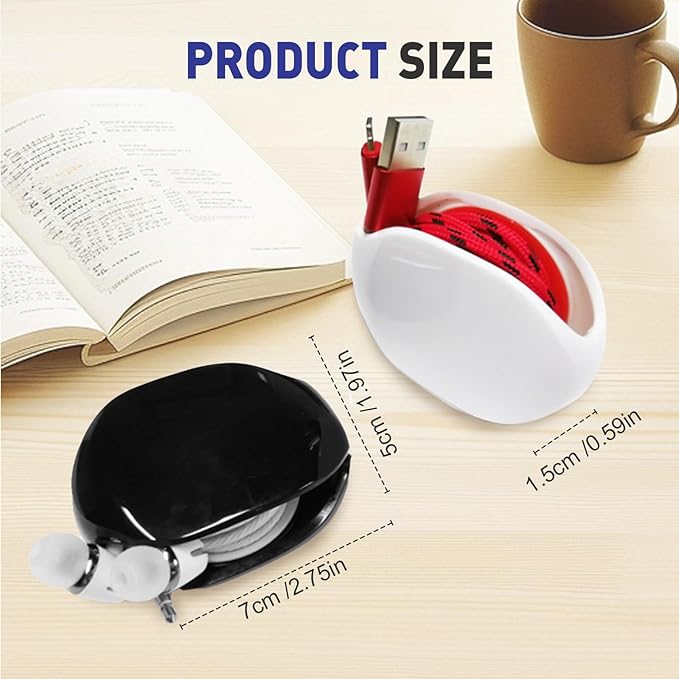 Automatic Cord reel for Phone Cords, Retractable Cable Management Charging Cord Organizer, Small Winder Case for USB Cable Headset Cord Charger Cable for Travel and Organization (WHITE)