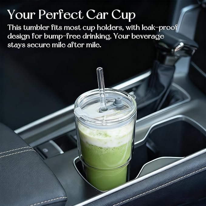 KEMORELA 2PCS 20oz Clear Double Wall Glass Cups with Lids and Straws, Insulated Borosilicate Glass Tumblers, Heat-Resistant, leak-proof Design for Iced Coffee, Bubble Tea, Juice