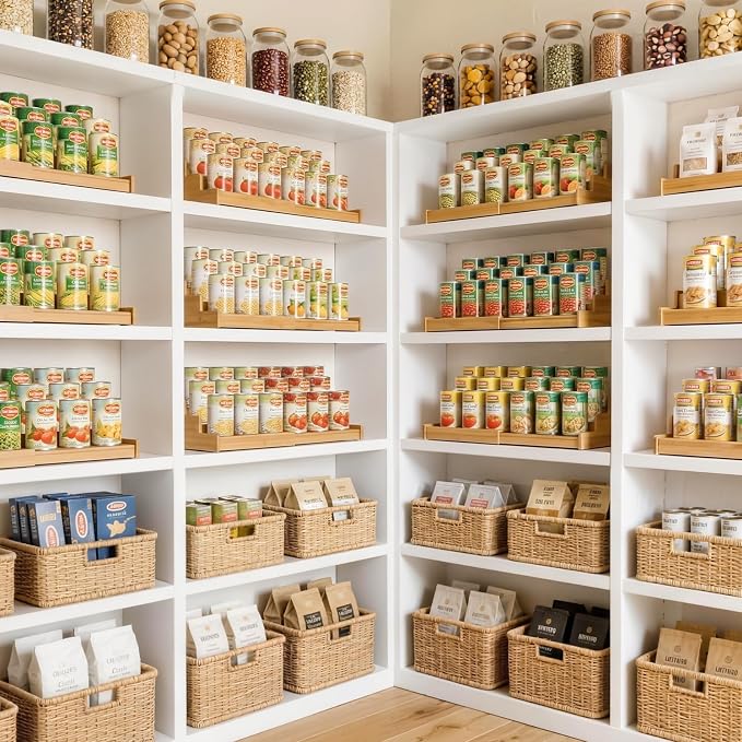 Artcochan 2 Pack 3 Tier Expandable Bamboo Can Rack Organizer for Pantry,Adjustable Pantry Organizers Holds Up to 24 Soda Cans,Canned Food Storage for Kitchen Cabinet Countertop