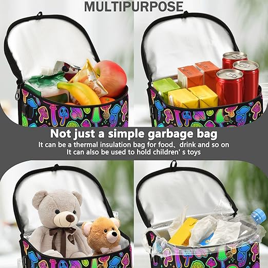 Colorful Mushrooms Rainbow Star Car Trash Can Car Garbage Bag with Lid Hanging Waterproof Leak Proof Vehicle Storage Bin