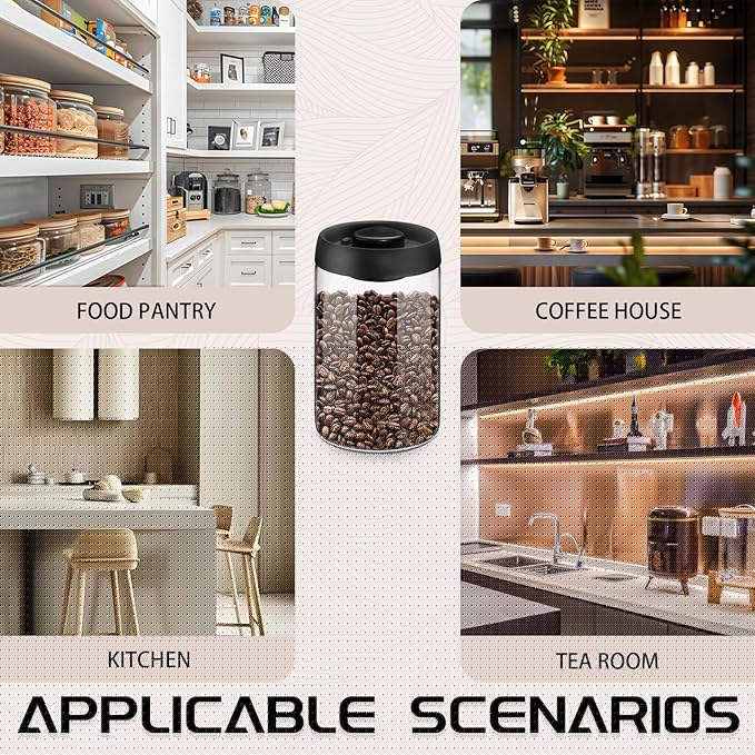 Vacuum Coffee Canister for Coffee Bean Storage, 1.2L/40.6oz Airtight Coffee Storage Container, Glass Manual Vacuum Seal Coffee Container with Scoop for Bean, Ground Coffee, Tea