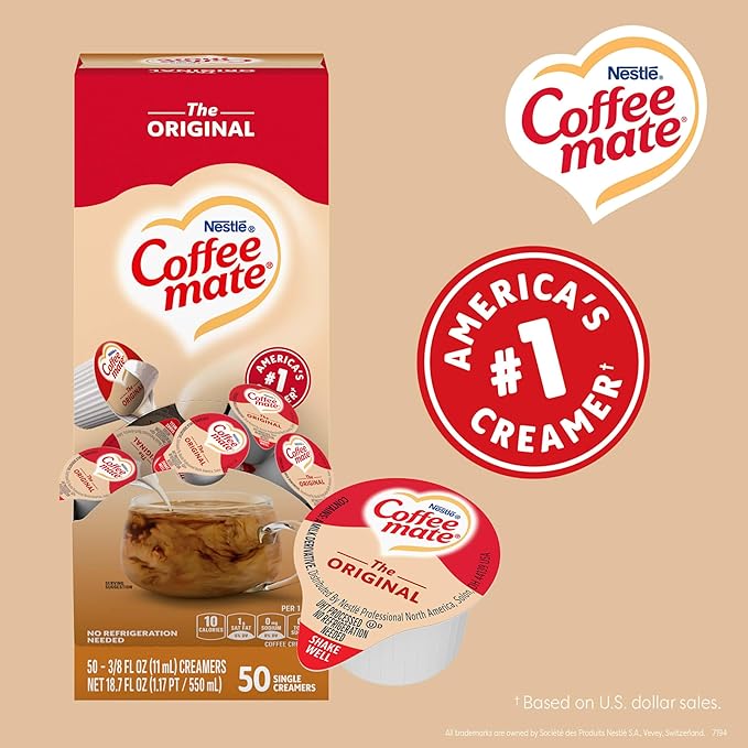 Nestle Coffee mate Coffee Creamer, Original, Liquid Creamer Singles, Non Dairy, No Refrigeration, 0.375 fl oz Tubs (Pack of 200)
