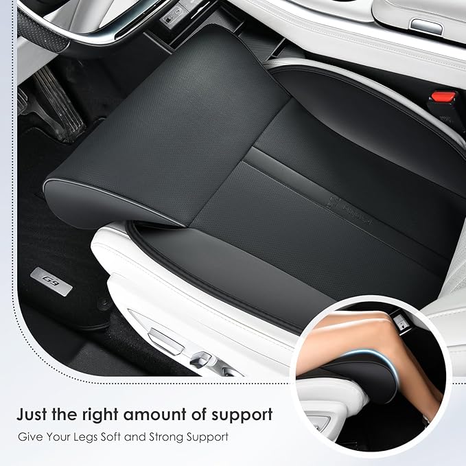 FLORICH Car Seat Extender Leg Support Cushion for Driver Seats Office Chair, Leather Memory Foam Widened seat Cushion for Long Drivers Universal Car Seat Cushion Legs Rest Pads-Light Black