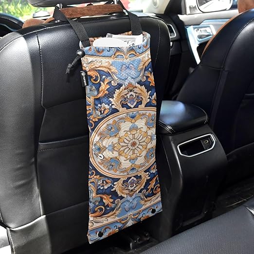 ALAZA Hanging Car Trash Bags Garbage Bag Trash Can for Back Seat Small Russian Pattern 1 Washable Storage Bag Retractable 2 Pack