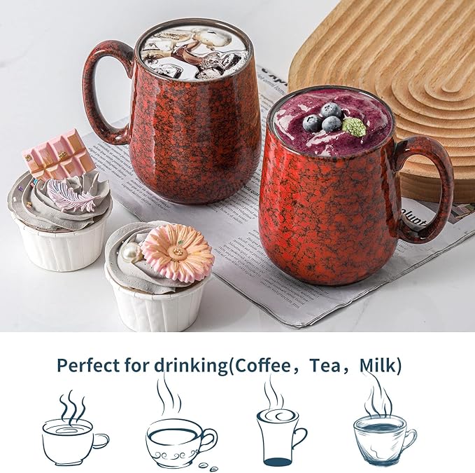 Hasense Large Coffee Mug, Coffee Cup Ceramic for Men and Women, 20 oz Stoneware Mug for Tea Soup Milk as Gifts, Dishwasher and Microwave Safe(Red)