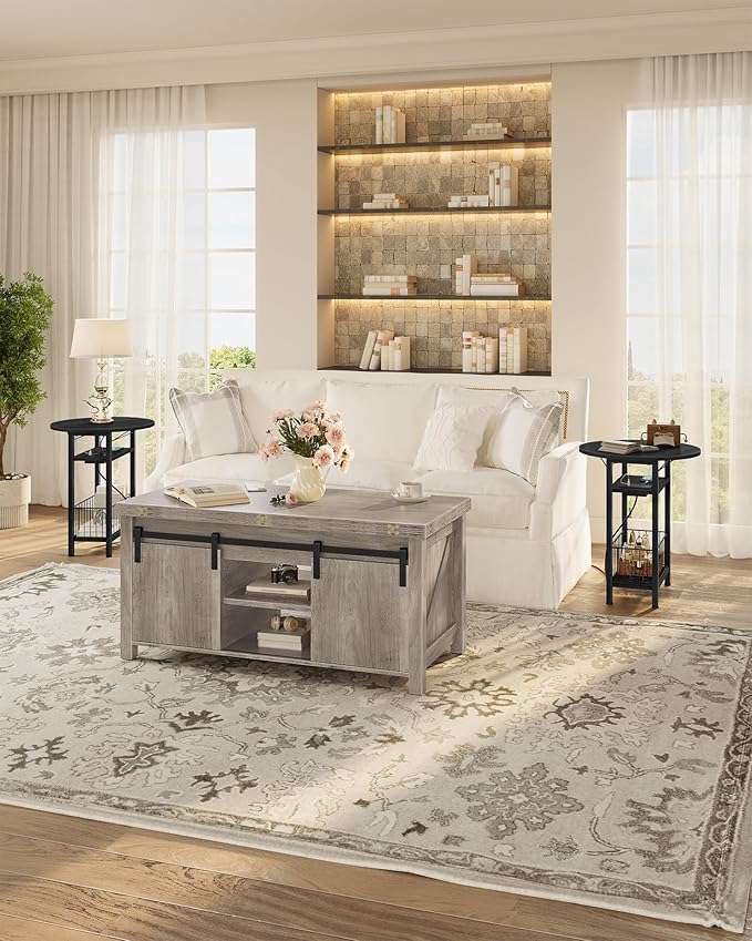 Side Table with Charging Station, Folding Side Table with Storage, 3-Tier Narrow End Table with Folding Top, Small Side Table for Small Spaces, for Living Room, Bedroom, Black TBZ10UBB