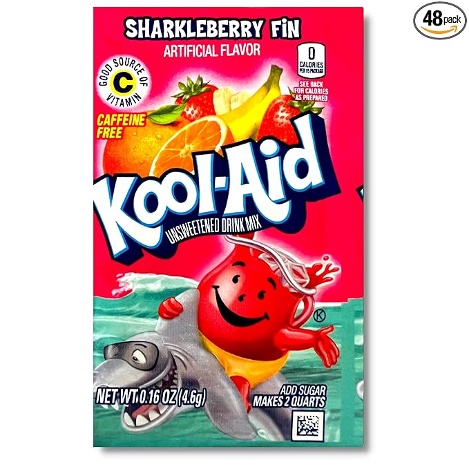 Sharkleberry Fin Kool Aid, Powdered Drink Mix, Package of 48