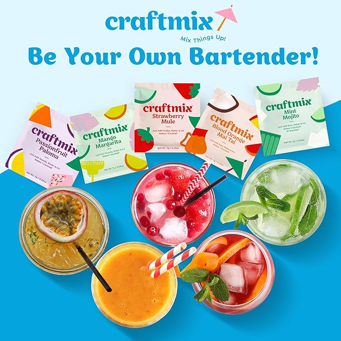 Craftmix Variety Pack Cocktail & Mocktail Drink Mixer, Skinny Mixes - Water Flavoring Packets - Made With Real Fruit - Vegan Low-Carb, Low-Sugar, Non-GMO, Dairy Free, Gluten Free, 12 Pack
