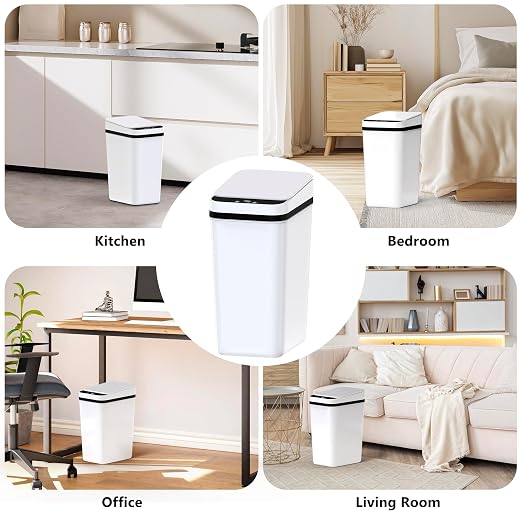 jinligogo 3Pack Bathroom Small Trash Can with Lid, 2.6 Gallon Touchless Automatic Garbage Can Slim Waterproof Motion Sensor Smart Trash Bin for Bedroom, Office, Living Room-White