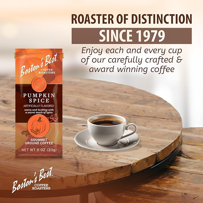 Boston’s Best Coffee - Fall-Inspired Pumpkin Spice Medium Roast Gourmet Delicious Flavored Coffee, Premium Ground - 11 oz. / 311 g Bag