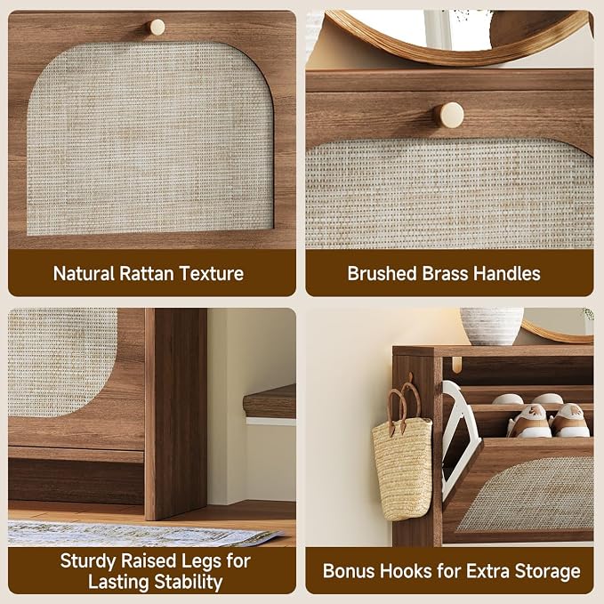 Nicetree Shoe Cabinet Storage for Entryway, Narrow Shoe Organizers with 4 Flip Drawers, Freestanding Large Shoe Rack with 3-Tier Adjustable Shelves for Hallway Entryway Foyer