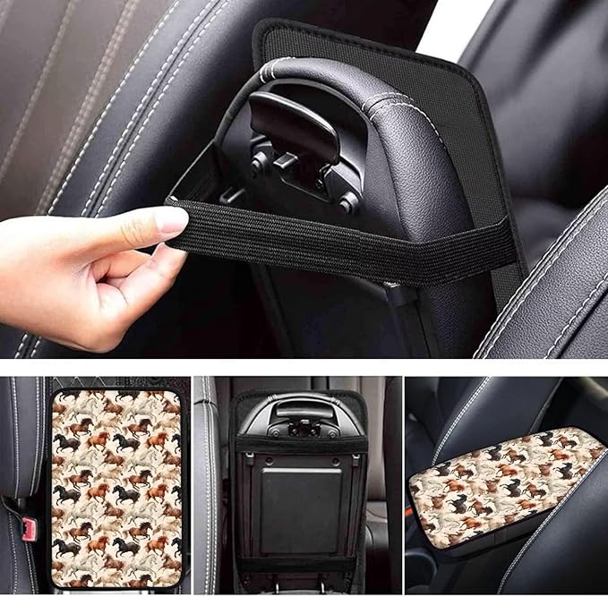 Mintutlipy Prairie Horse Print Car Armrest Cushion Cover Car Interior Accessories Car Center Console Pad Universal Fit Center Console Protector